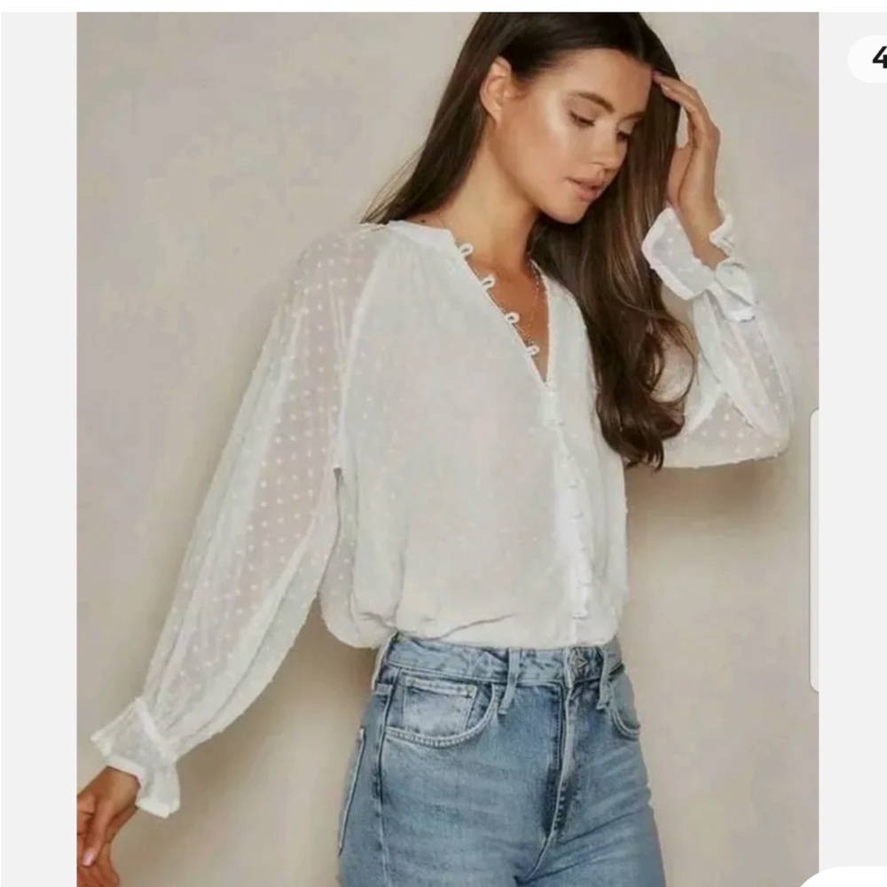 Elegant Swiss Dot White Blouse
